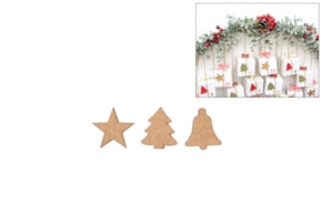SET 12 APPLICATIONS BELL+STAR+CHRISTMAS TREE 3X0.3CM MDF