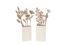 SET 2 VASES 12.5X7.5X20.5CM W/ 9 FLOWERS 43X0.5CM MDF