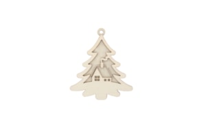 SET 4 CHRISTMAS TREE W/ HOUSE 8.7X10X0.3CM POPLAR W.