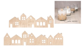 Plywood mini houses, natural, 2x 10.6x3.4cm + 2x 14x3.4cm,