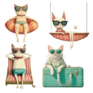 TRANSFER DTF FABRIC 24X23CM CATS SUMMER SCENE ARTIS DECOR