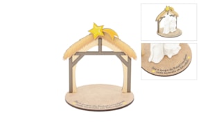SET 4 CHRISTMAS HUT F/ NATIVITY 11X9.5X0.3CM MDF W/ BASE