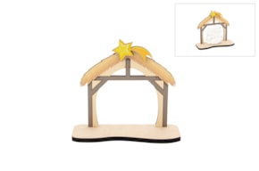 SET 4 CHRISTMAS HUT F/ NATIVITY 11X9.5X0.3CM MDF W/ BASE