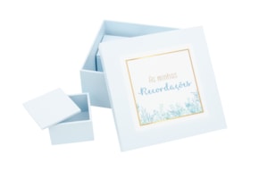 CAJA DE RECUERDOS 18X18X8.5CM C/4 CJ 7X7X4.5CM AZUL