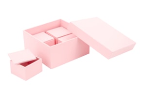CAJA DE RECUERDOS 17X17X8.5X0,8CM C/4 CJ 7X7X4.5CM ROSA