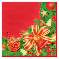 PAQUETE 20 SERVILLETAS 33x33CM LAZO CAMPANA ROJO 001201